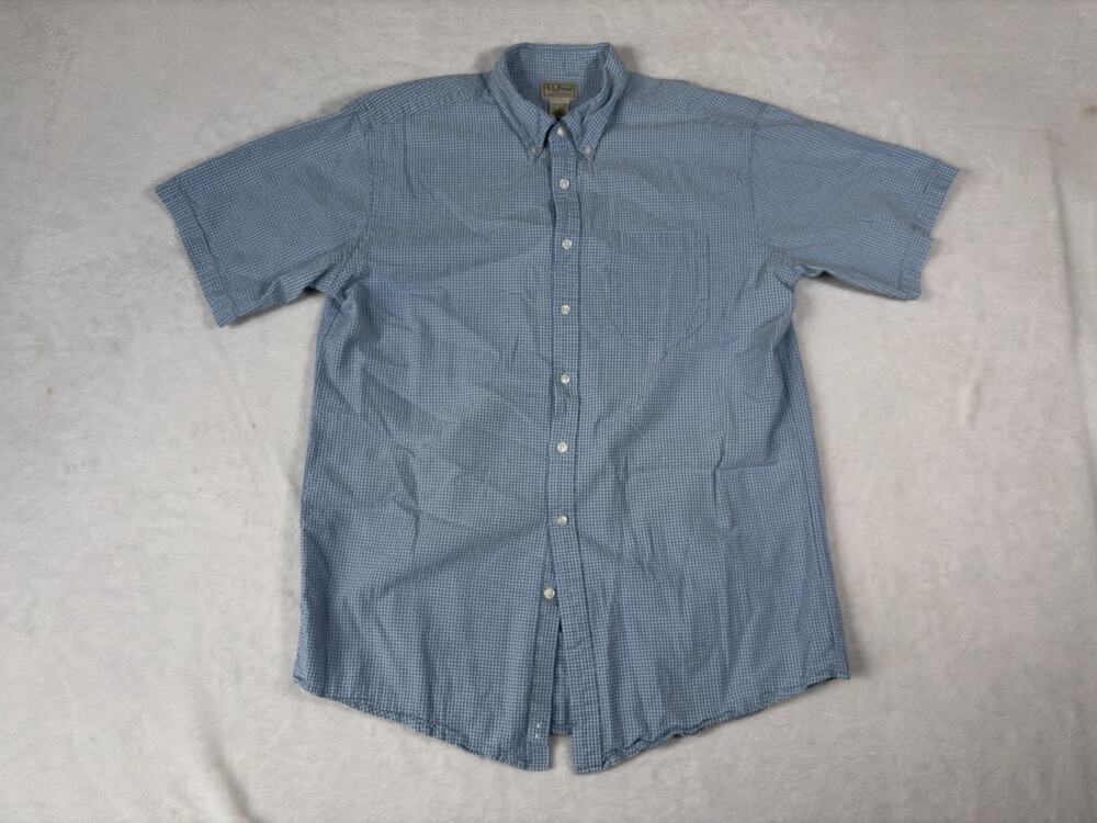 L.L. Bean Seersucker Shirt Men’s LT Blue White Gingham Check